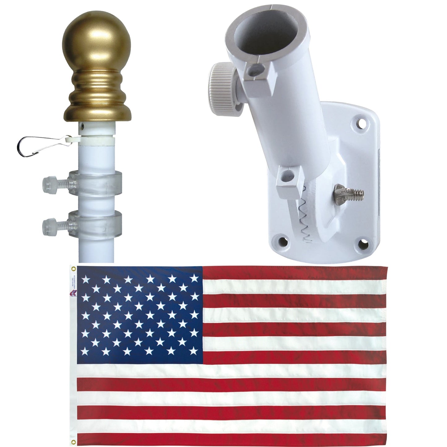 Non Tangle Flagpole Kit w/ Flag, Adjustable Bracket & Aluminum Pole - Tampa Home & Garden Store