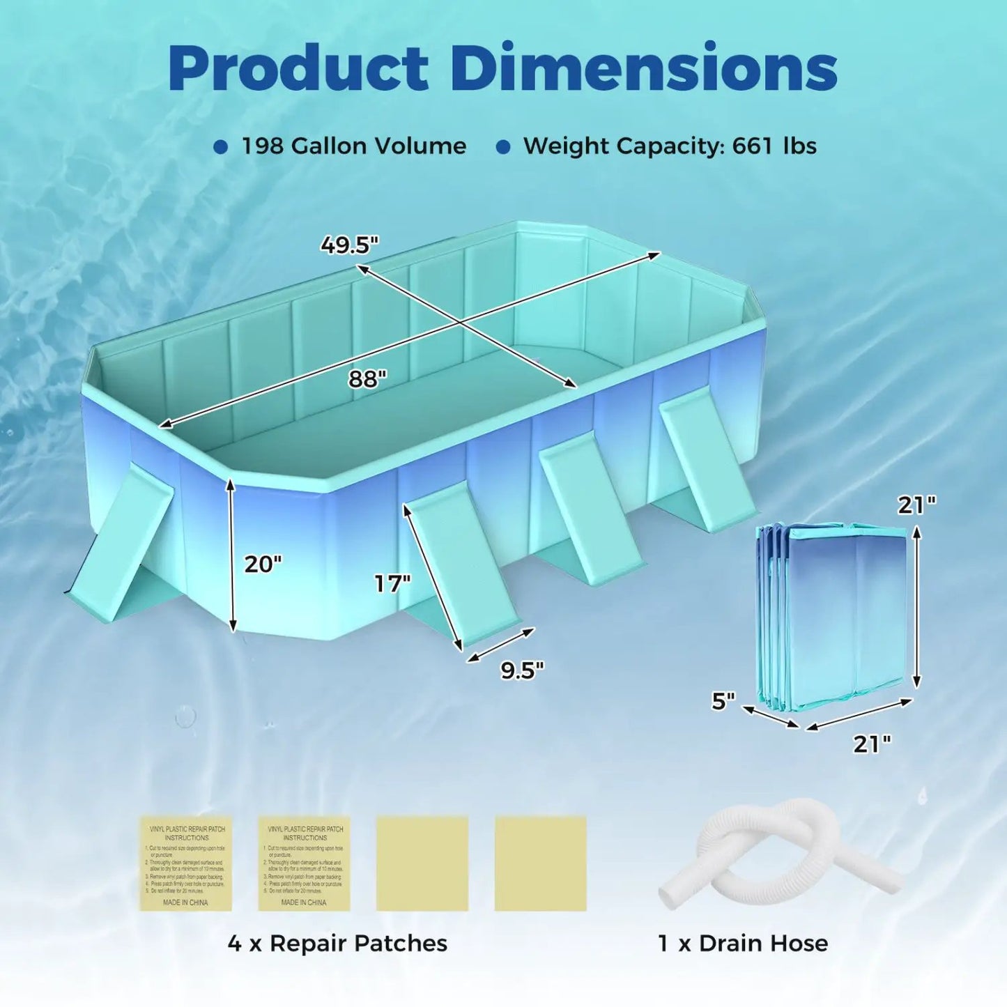 Portable Above Ground Pool With 8 Support Panels
