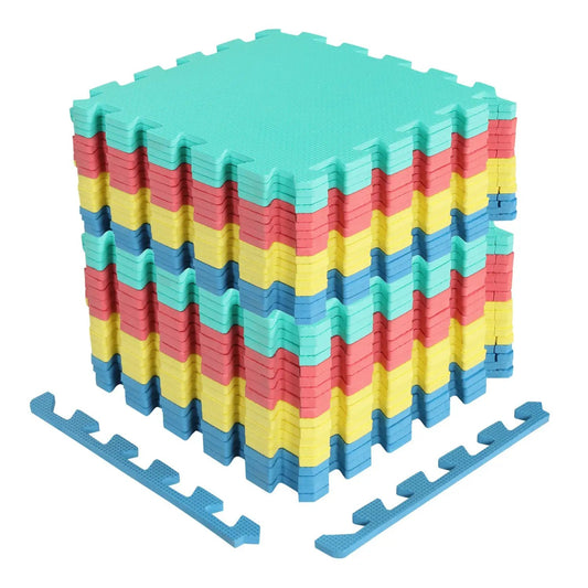 Interlocking foam floor tiles 36-pack with borders in turquoise pink yellow blue DirectDeals on Tampa Home & Garden Store