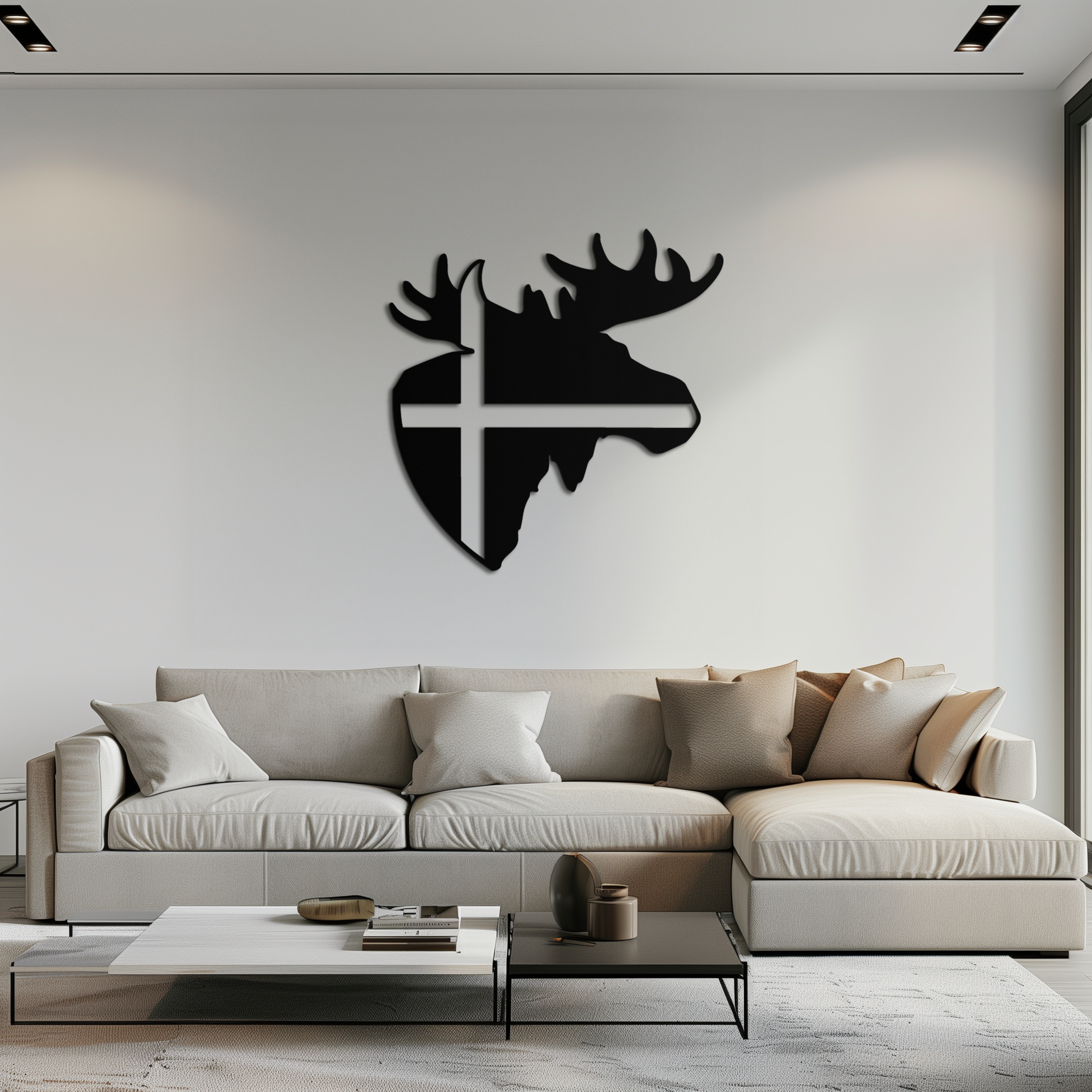 Nordic Moose Silhouette Metal Wall Art – Scandinavian Elk Head with Cross Decor for Modern Rustic Interiors- KAF415 - Tampa Home & Garden Store