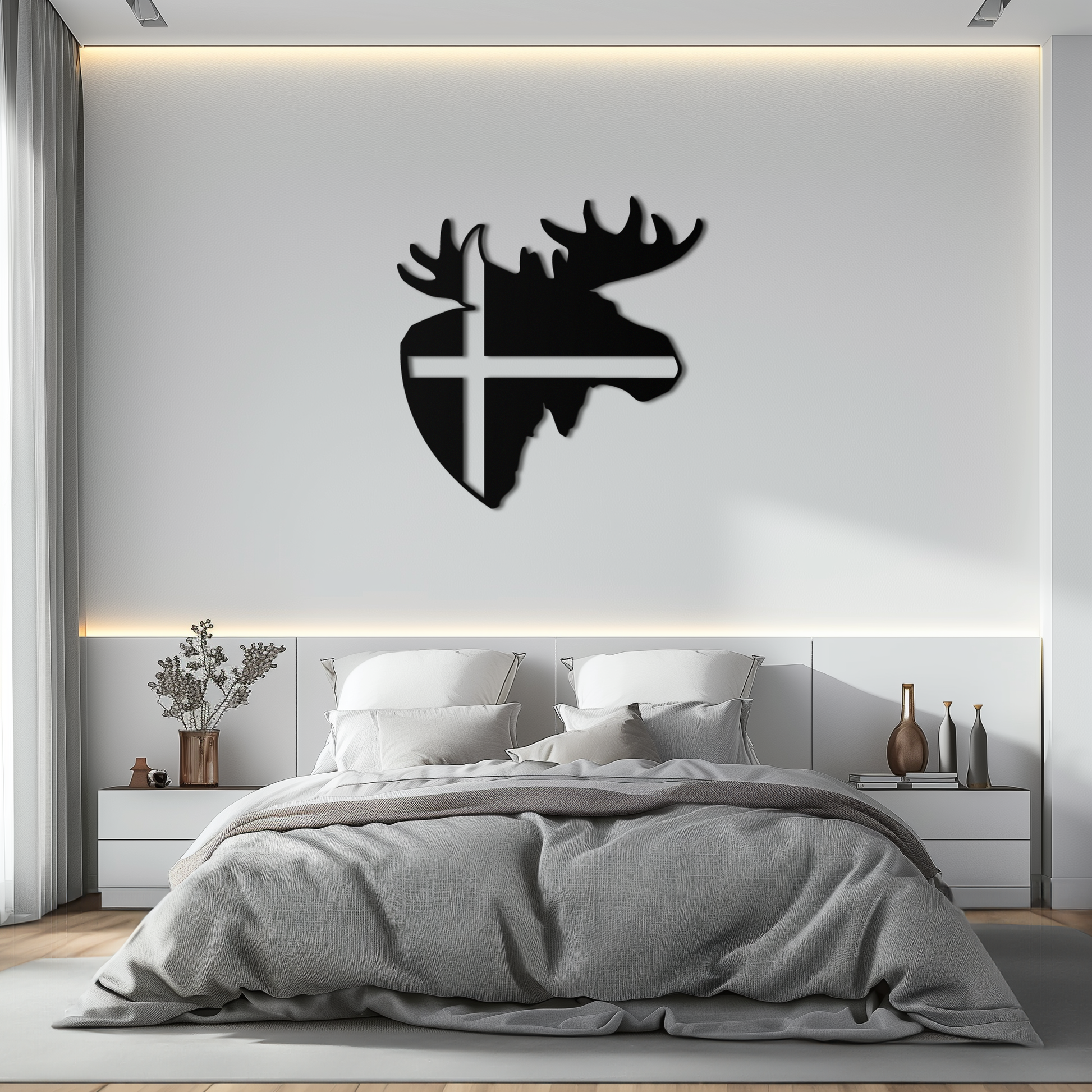 Nordic Moose Silhouette Metal Wall Art – Scandinavian Elk Head with Cross Decor for Modern Rustic Interiors- KAF415 - Tampa Home & Garden Store
