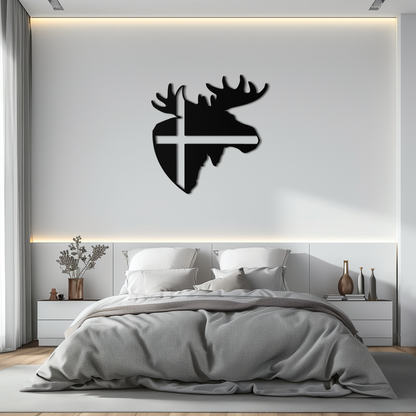Nordic Moose Silhouette Metal Wall Art – Scandinavian Elk Head with Cross Decor for Modern Rustic Interiors- KAF415 - Tampa Home & Garden Store