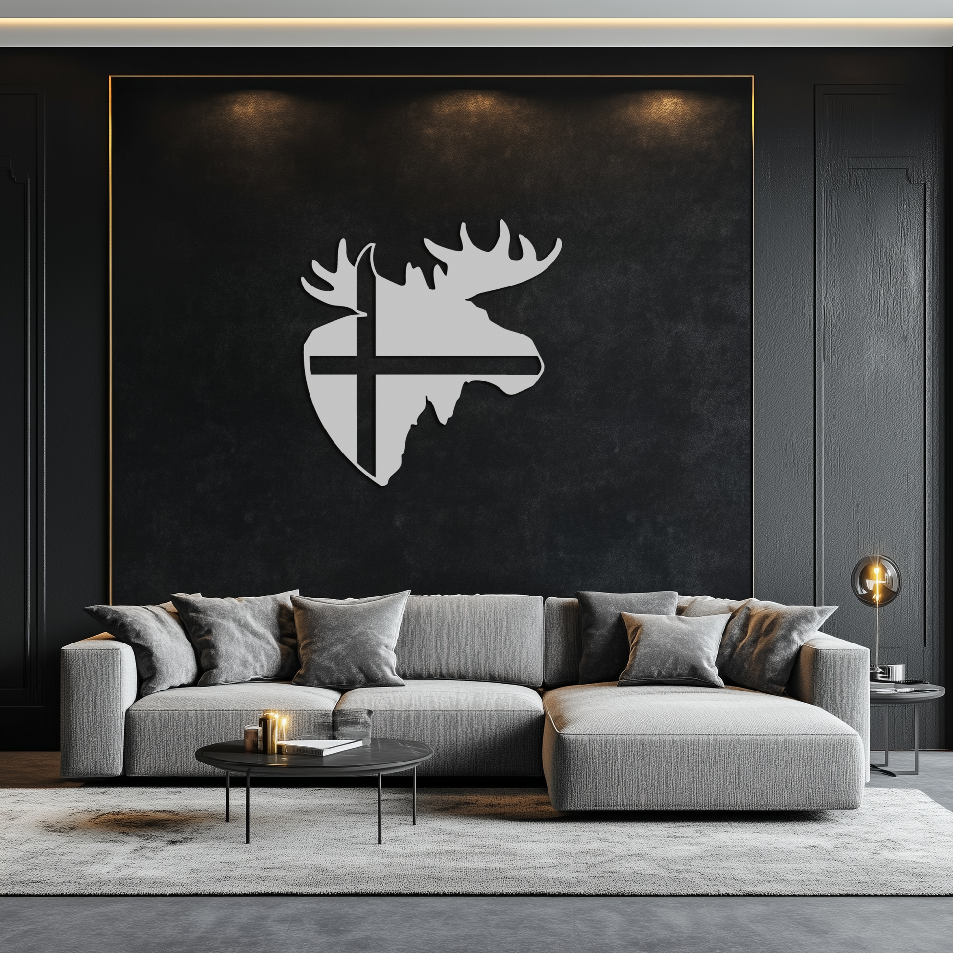 Nordic Moose Silhouette Metal Wall Art – Scandinavian Elk Head with Cross Decor for Modern Rustic Interiors- KAF415 - Tampa Home & Garden Store