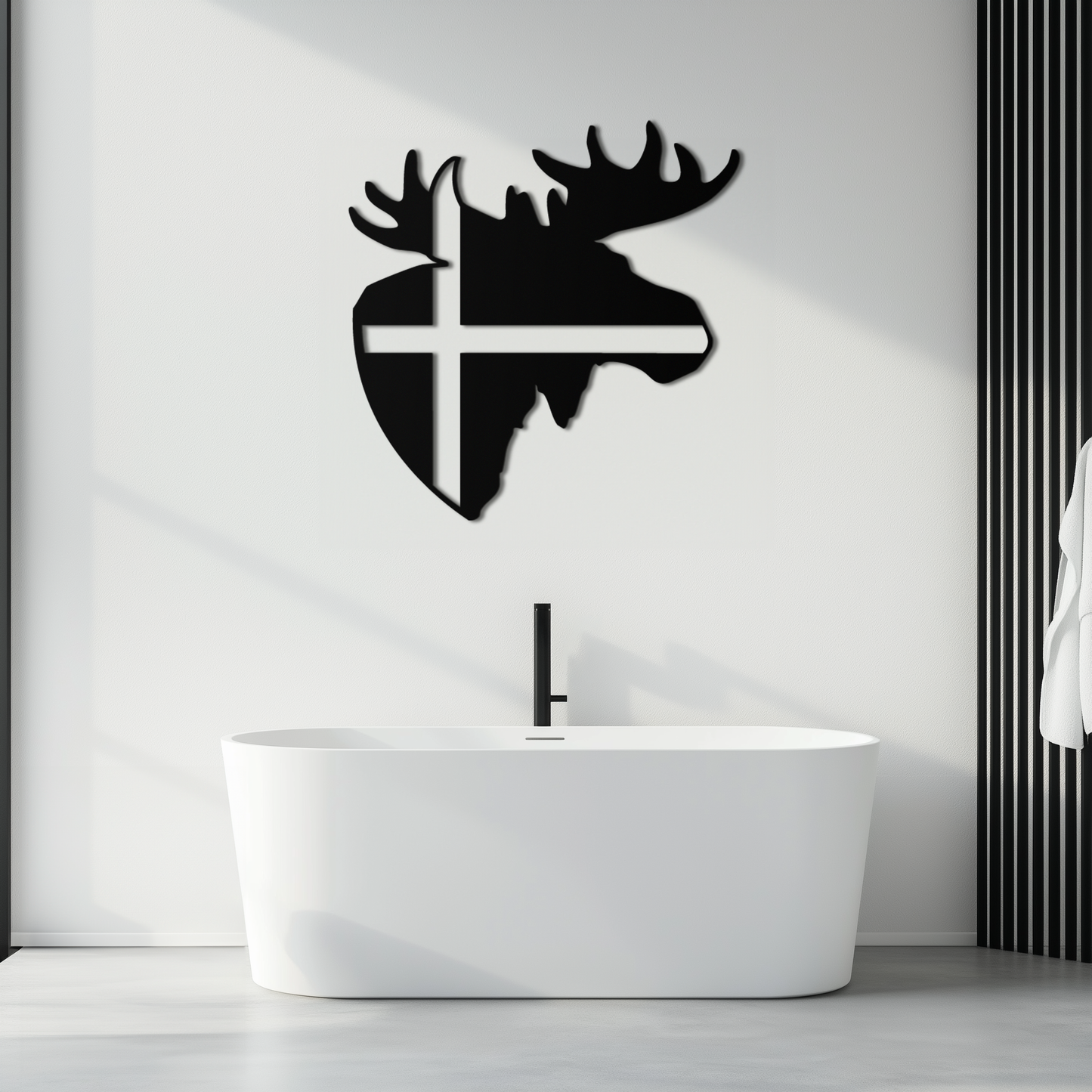 Nordic Moose Silhouette Metal Wall Art – Scandinavian Elk Head with Cross Decor for Modern Rustic Interiors- KAF415 - Tampa Home & Garden Store