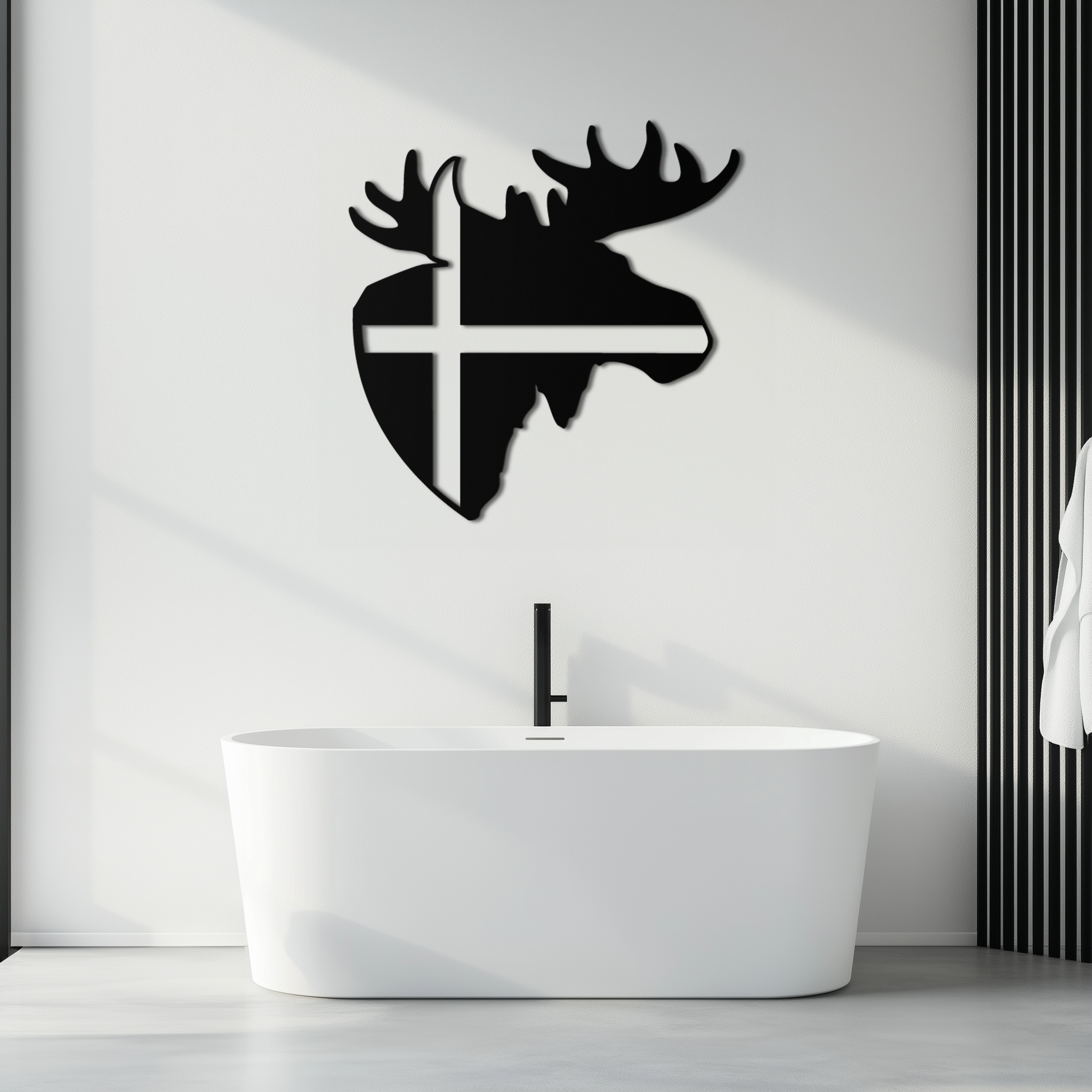 Nordic Moose Silhouette Metal Wall Art – Scandinavian Elk Head with Cross Decor for Modern Rustic Interiors- KAF415 - Tampa Home & Garden Store