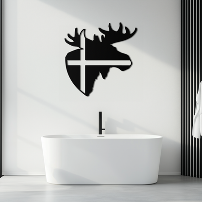 Nordic Moose Silhouette Metal Wall Art – Scandinavian Elk Head with Cross Decor for Modern Rustic Interiors- KAF415 - Tampa Home & Garden Store