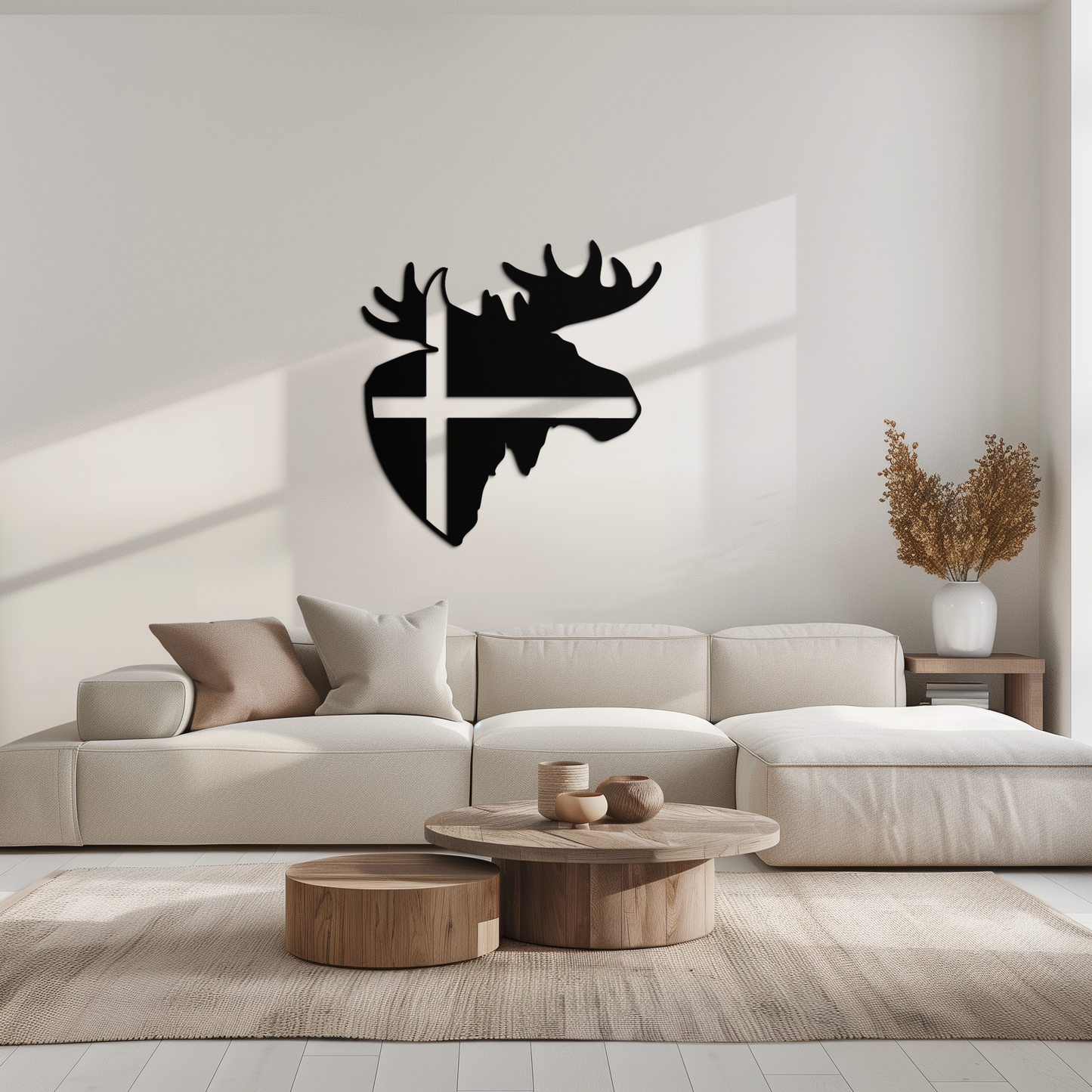 Nordic Moose Silhouette Metal Wall Art – Scandinavian Elk Head with Cross Decor for Modern Rustic Interiors- KAF415 - Tampa Home & Garden Store