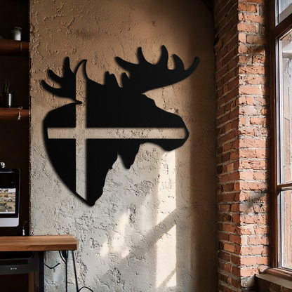 Nordic Moose Silhouette Metal Wall Art – Scandinavian Elk Head with Cross Decor for Modern Rustic Interiors- KAF415 - Tampa Home & Garden Store