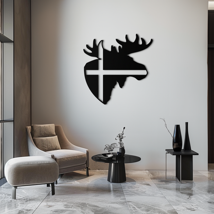 Nordic Moose Silhouette Metal Wall Art – Scandinavian Elk Head with Cross Decor for Modern Rustic Interiors- KAF415 - Tampa Home & Garden Store