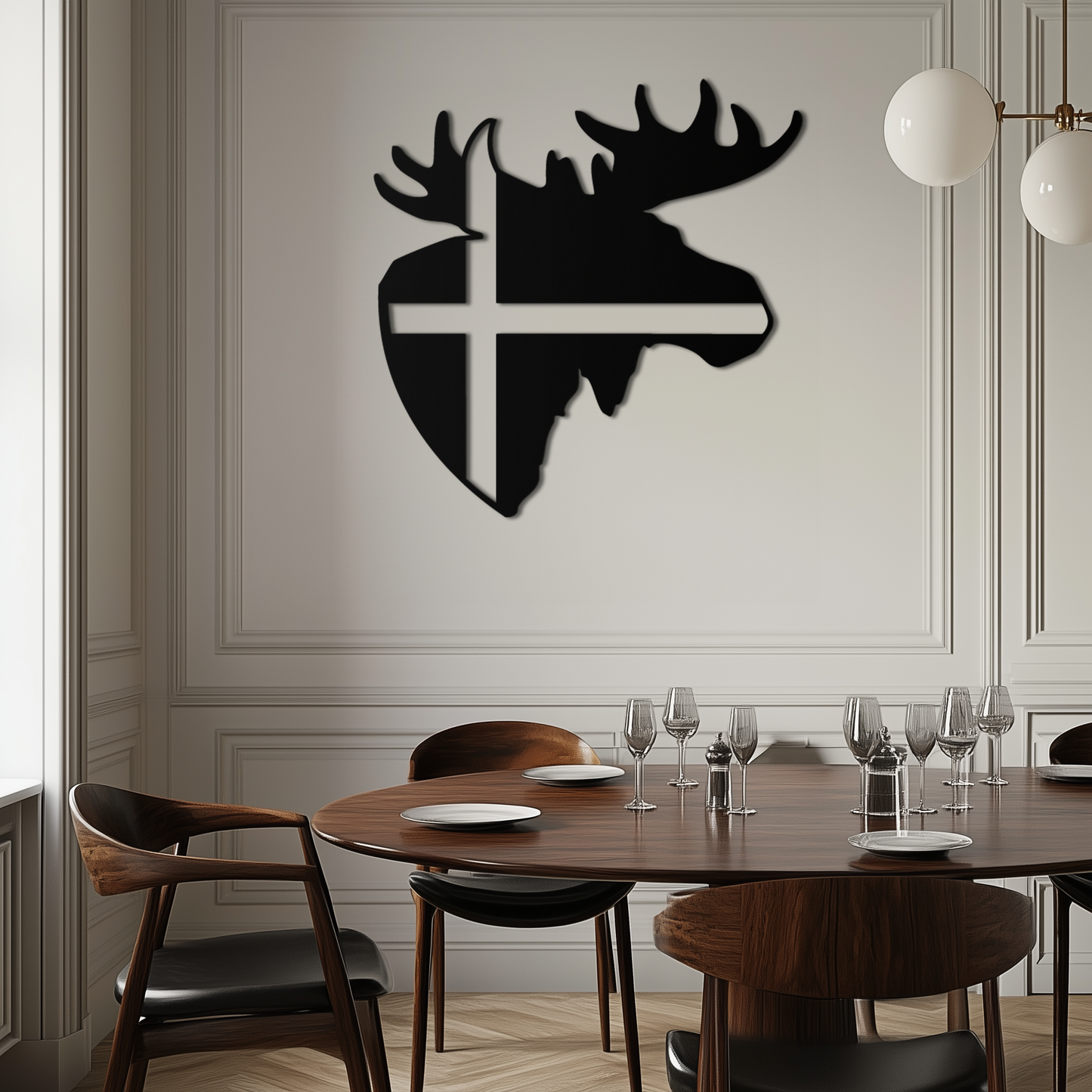 Nordic Moose Silhouette Metal Wall Art – Scandinavian Elk Head with Cross Decor for Modern Rustic Interiors- KAF415 - Tampa Home & Garden Store
