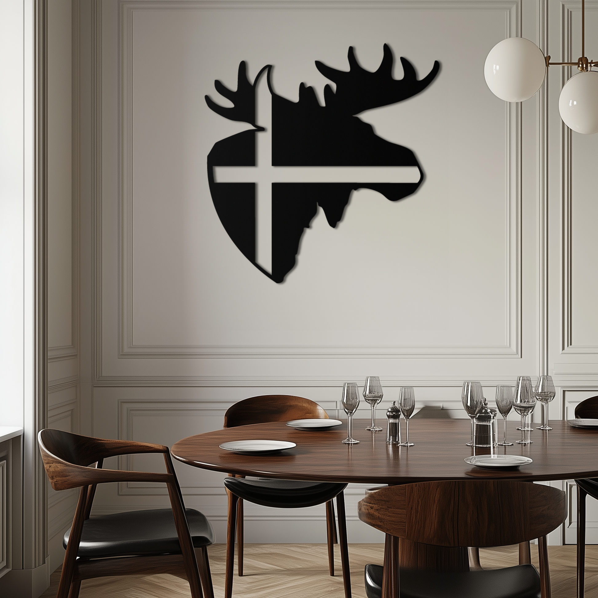 Nordic Moose Silhouette Metal Wall Art – Scandinavian Elk Head with Cross Decor for Modern Rustic Interiors- KAF415 - Tampa Home & Garden Store