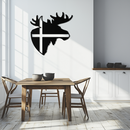 Nordic Moose Silhouette Metal Wall Art – Scandinavian Elk Head with Cross Decor for Modern Rustic Interiors- KAF415 - Tampa Home & Garden Store