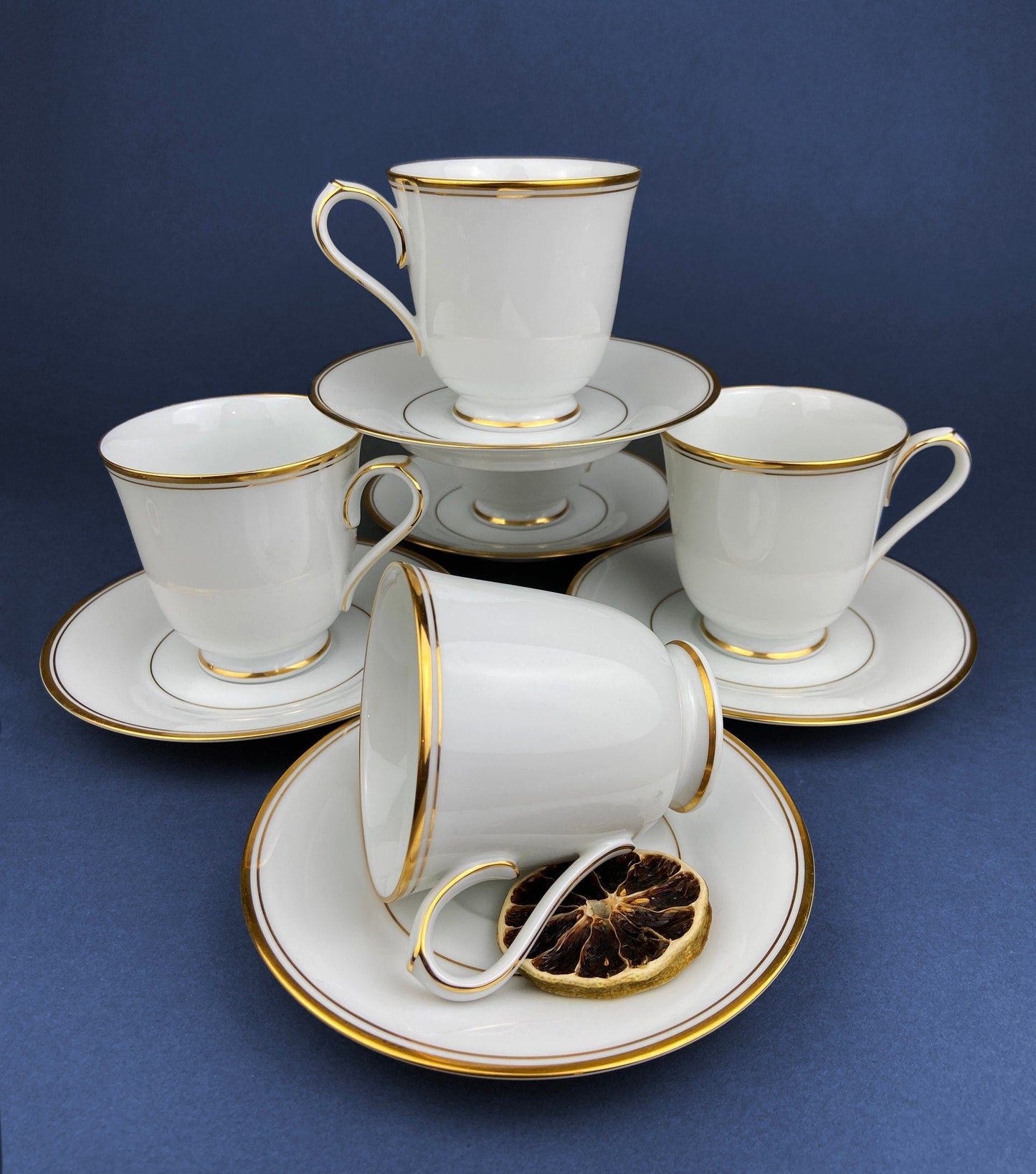 Noritake Allison Tea Set: Gold Band China Cups and Saucers (Set of Five) - Tampa Home & Garden Store