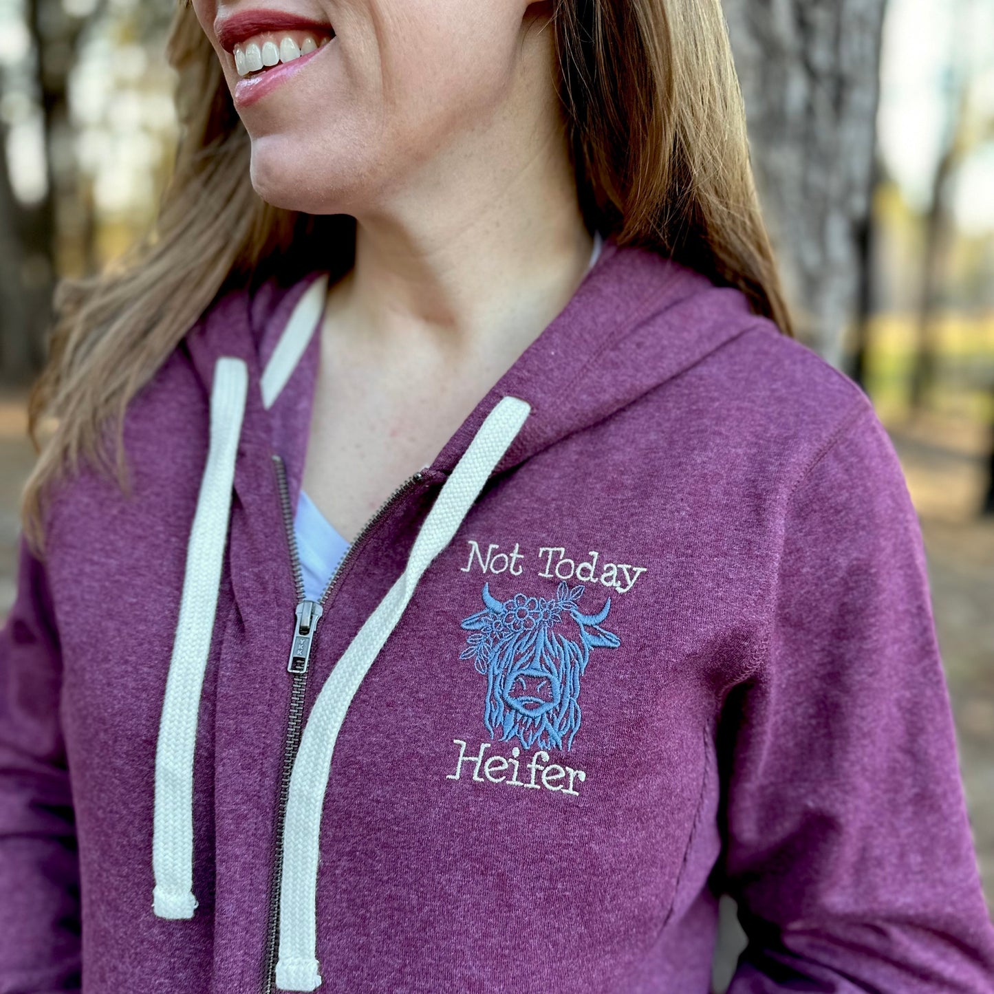 Not Today Heifer Highland Coo Embroidered Zipper Sweatshirt Hoodie - Tampa Home & Garden Store