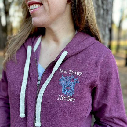 Not Today Heifer Highland Coo Embroidered Zipper Sweatshirt Hoodie - Tampa Home & Garden Store