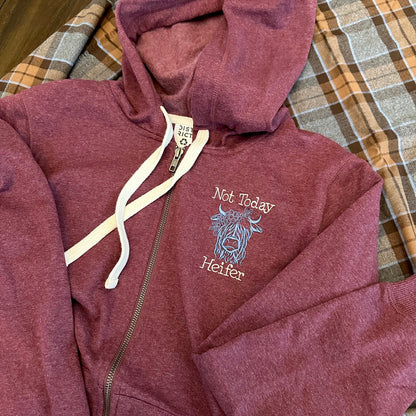 Not Today Heifer Highland Coo Embroidered Zipper Sweatshirt Hoodie - Tampa Home & Garden Store