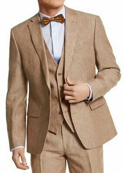 Bar III Men Slim Tan Pinstripe Linen Jacket