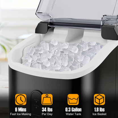 Máquina de hielo de mostrador tipo Nugget con hielo masticable suave tipo pellet - Negra