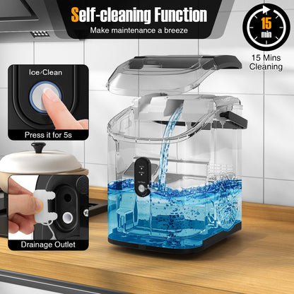 Máquina de hielo de mostrador tipo Nugget con hielo masticable suave tipo pellet - Negra