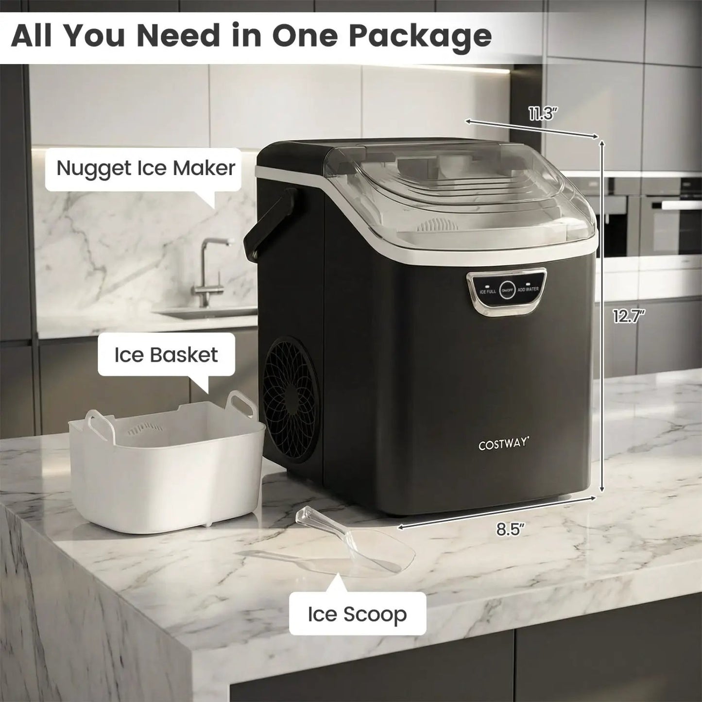 Nugget Ice Maker Countertop with Audible Alarm