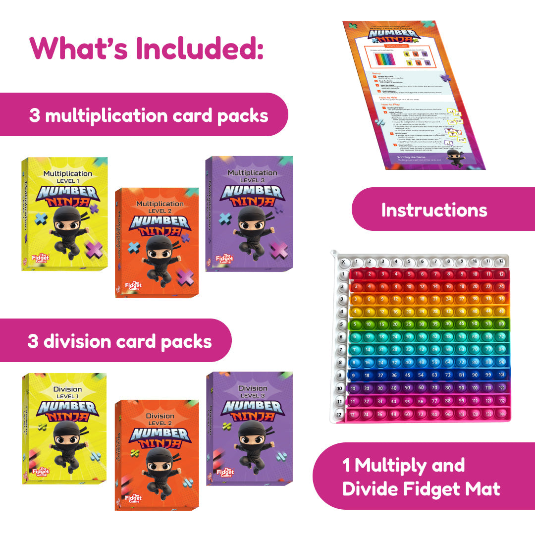 Number Ninja toy set with 3 multiplication packs, 3 division packs, rainbow fidget mat on Tampa Home & Garden Store