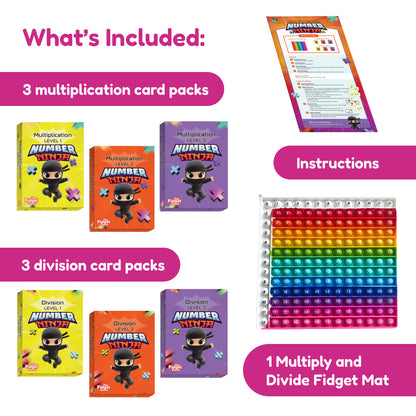Number Ninja toy set with 3 multiplication packs, 3 division packs, rainbow fidget mat on Tampa Home & Garden Store