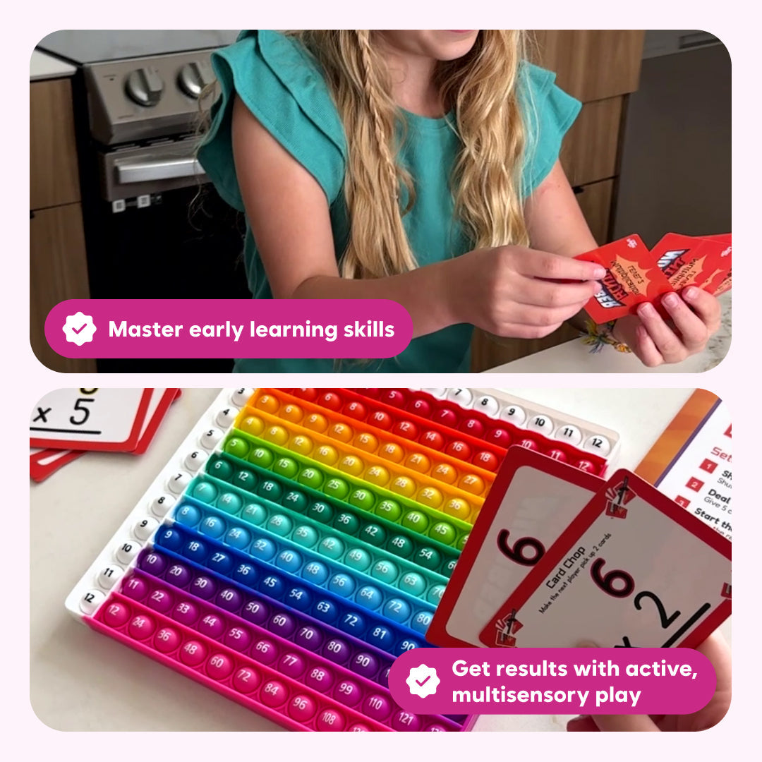 Number Ninja by The Fidget Games; kid uses red number cards and rainbow beads for learning on Tampa Home & Garden Store