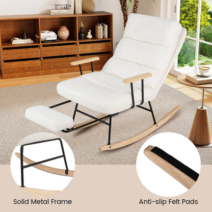 Nursery Rocking Chair Teddy Velvet Upholstered Rocking Chair-White