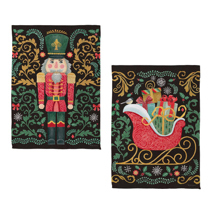 Nutcracker & Sleigh Suede House Flag - Tampa Home & Garden Store
