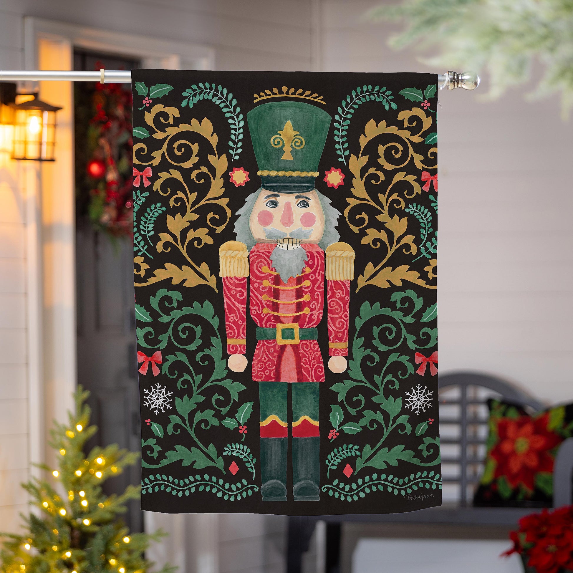 Nutcracker & Sleigh Suede House Flag - Tampa Home & Garden Store