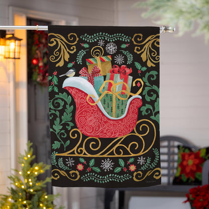 Nutcracker & Sleigh Suede House Flag - Tampa Home & Garden Store