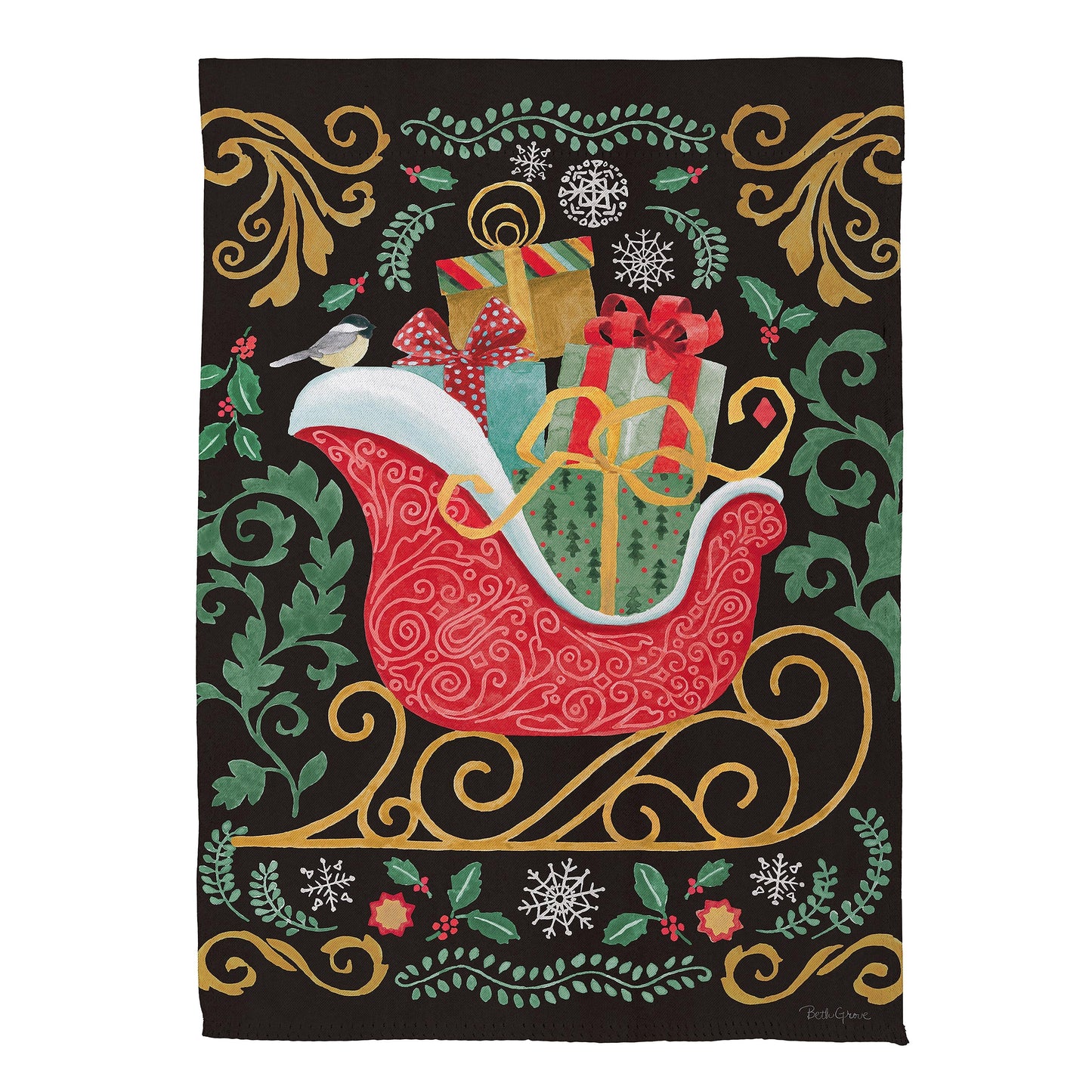 Nutcracker & Sleigh Suede House Flag - Tampa Home & Garden Store