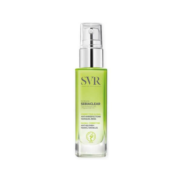 SVR Sebiaclear Serum bottle with pump, green hue, 30ml, Beauty Care Bag on Tampa Home & Garden Store