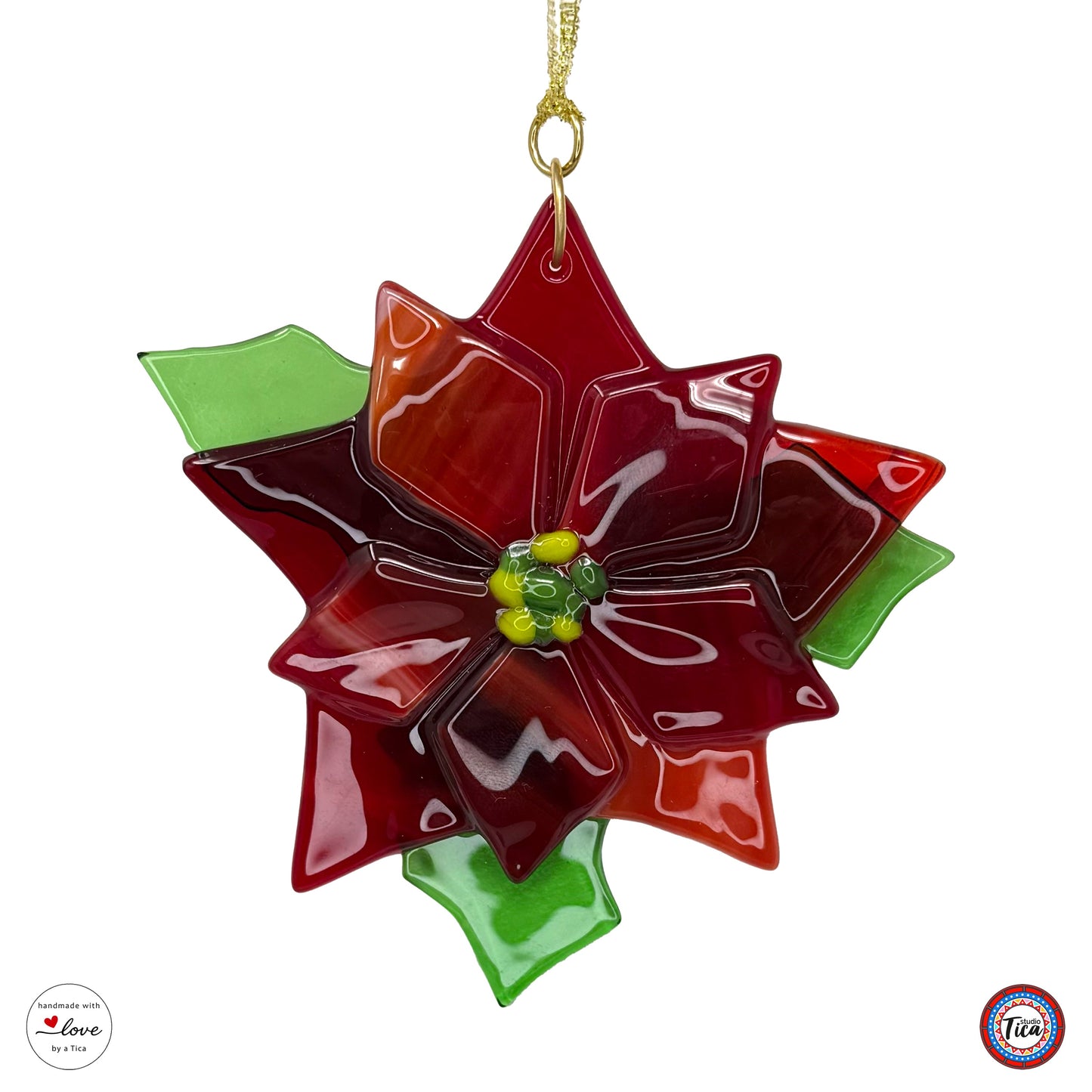 Adorno de cristal hecho a mano - Flor de Pascua