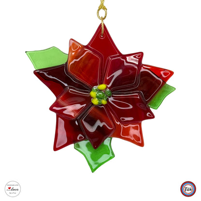 Adorno de cristal hecho a mano - Flor de Pascua