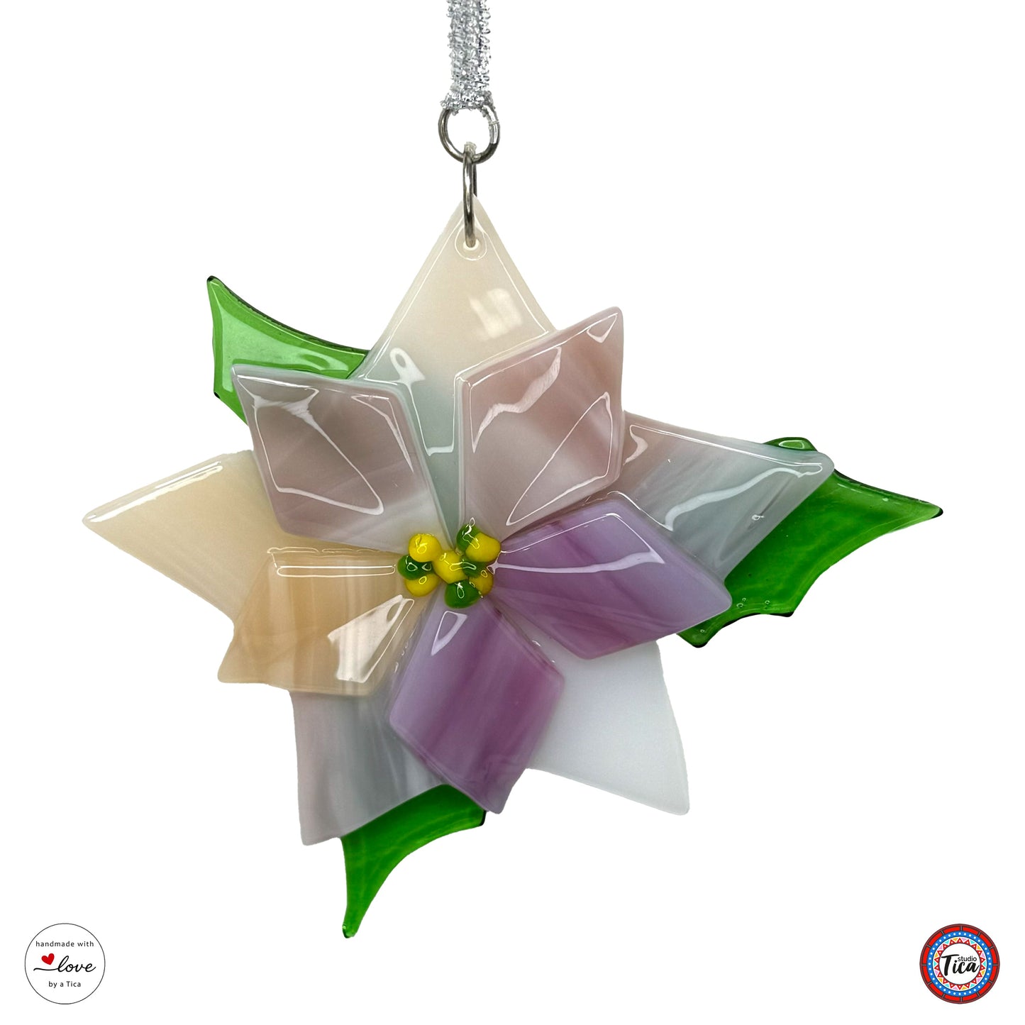 Adorno de cristal hecho a mano - Flor de Pascua