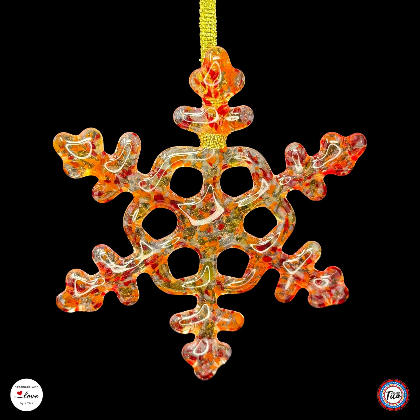 Copo de nieve de cristal hecho a mano - Borde de fuego - de studioTica