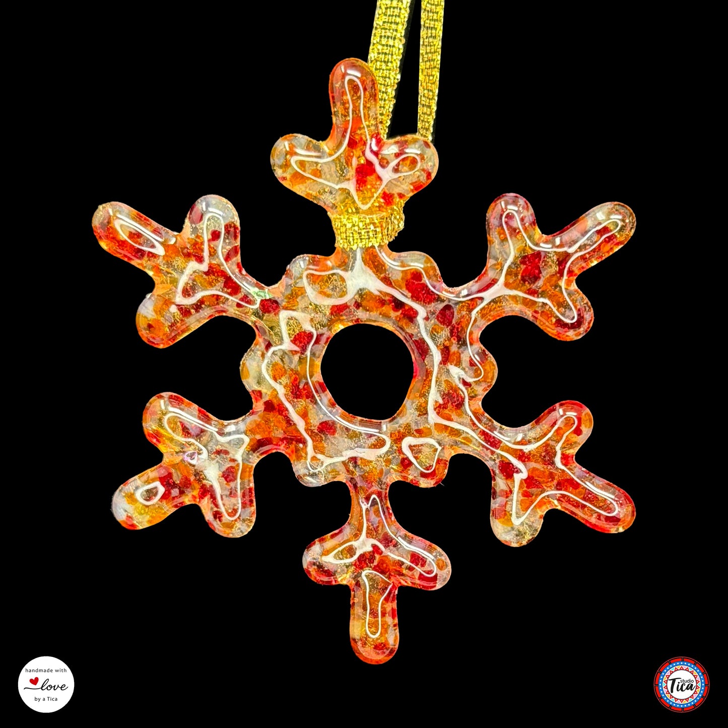 Copo de nieve de cristal hecho a mano - Borde de fuego - de studioTica