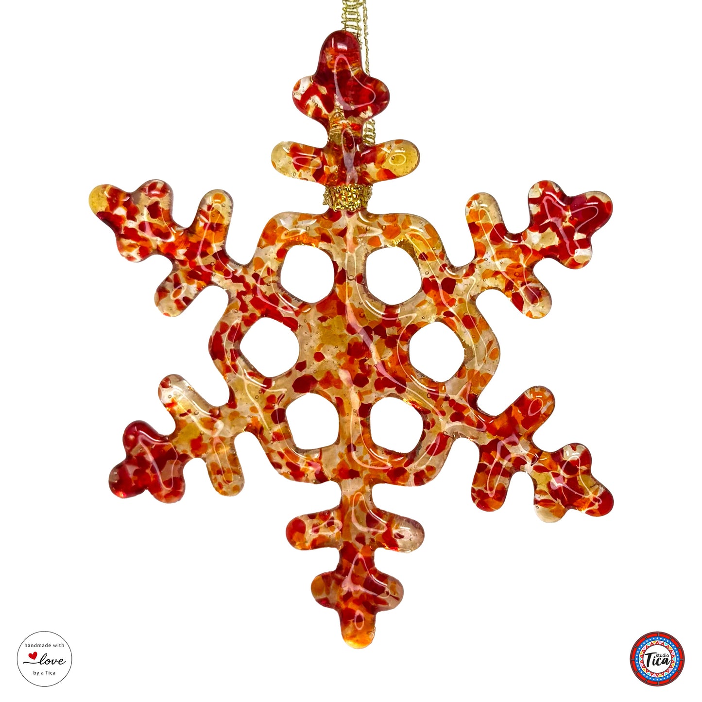 Copo de nieve de cristal hecho a mano - Borde de fuego - de studioTica