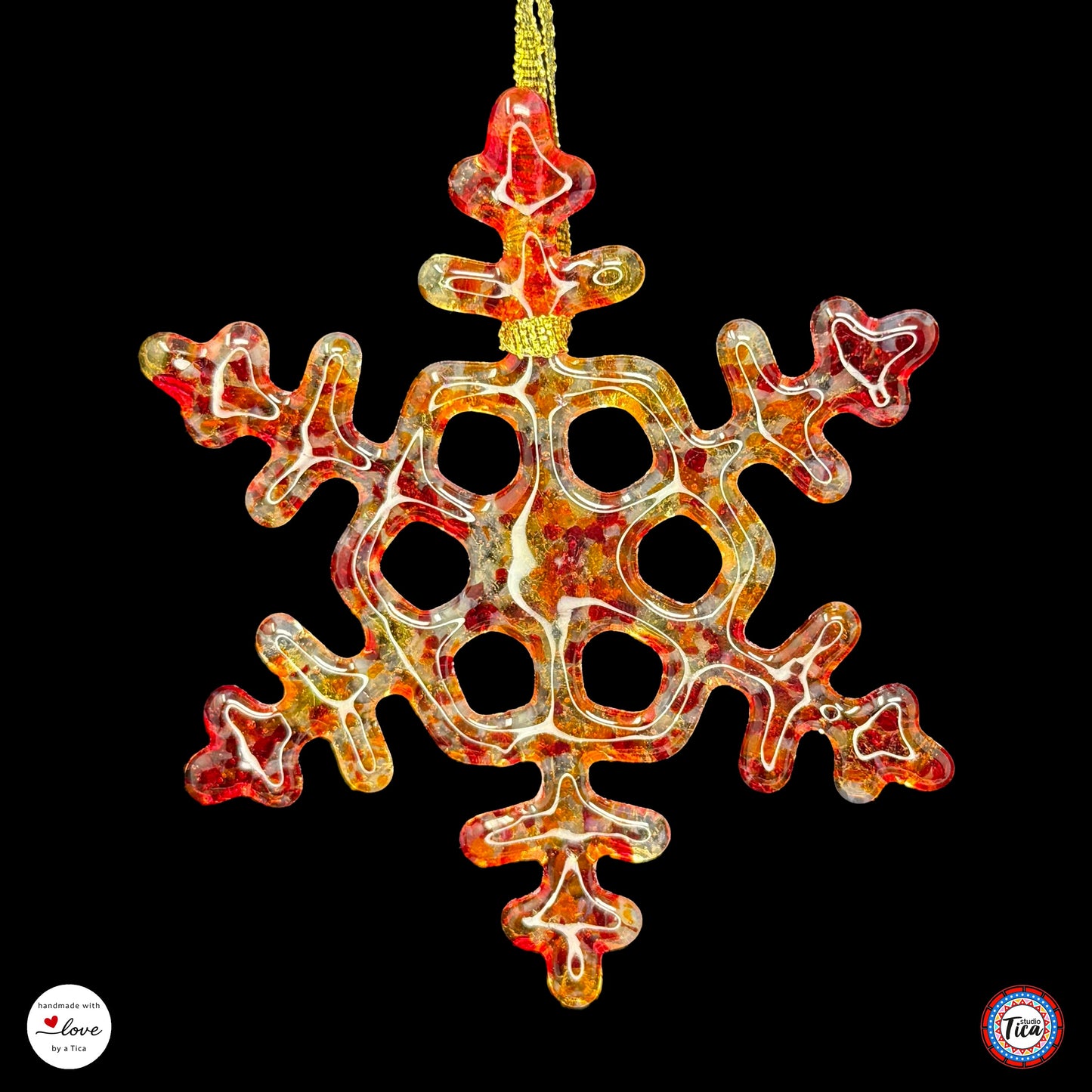 Copo de nieve de cristal hecho a mano - Borde de fuego - de studioTica