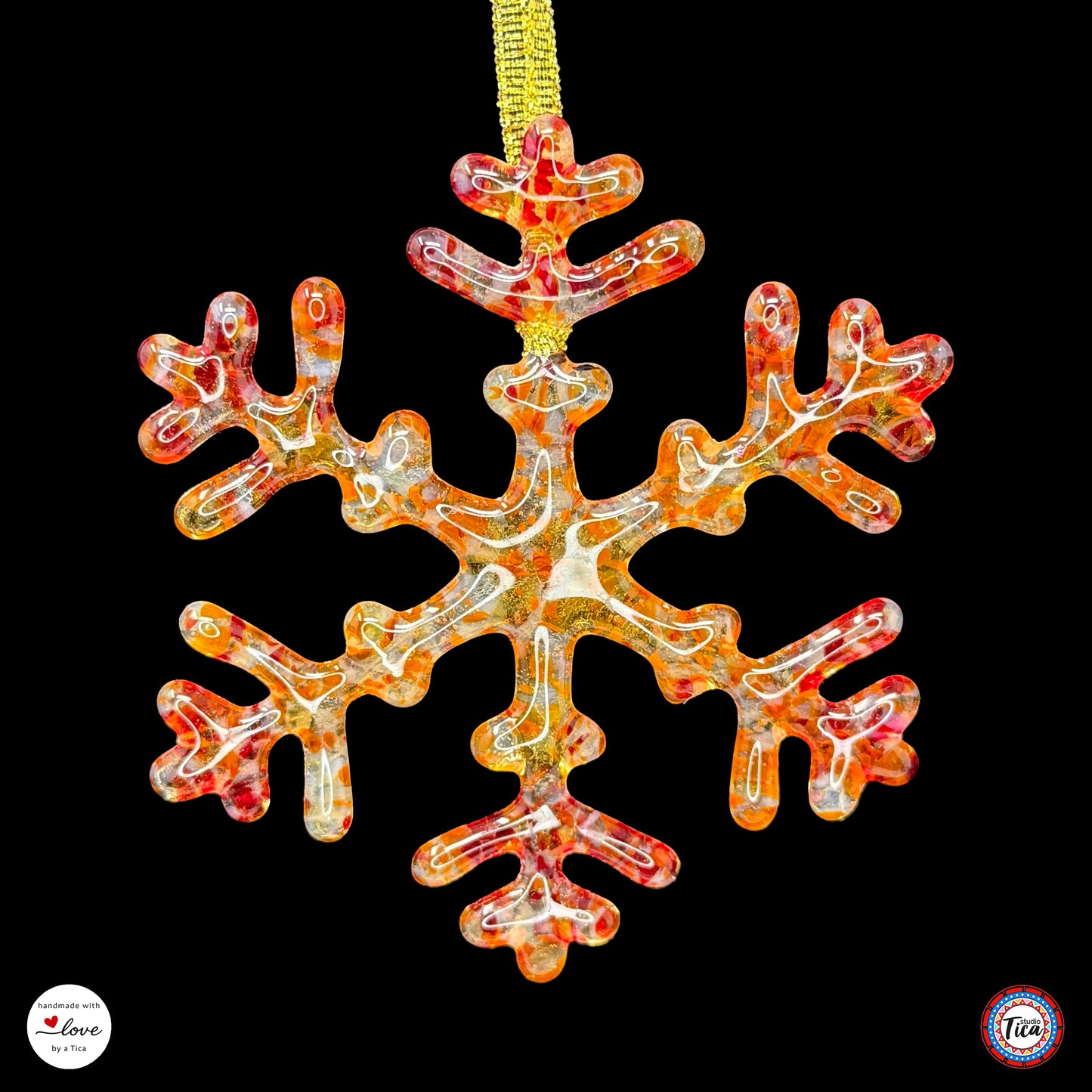 Copo de nieve de cristal hecho a mano - Borde de fuego - de studioTica