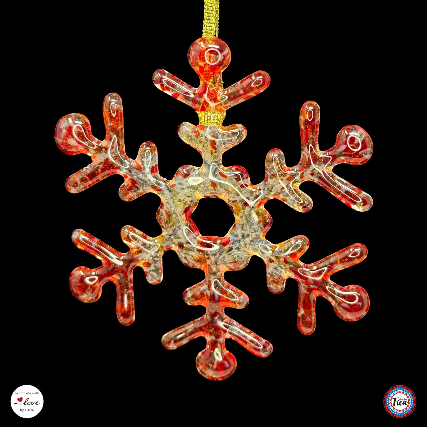 Copo de nieve de cristal hecho a mano - Borde de fuego - de studioTica