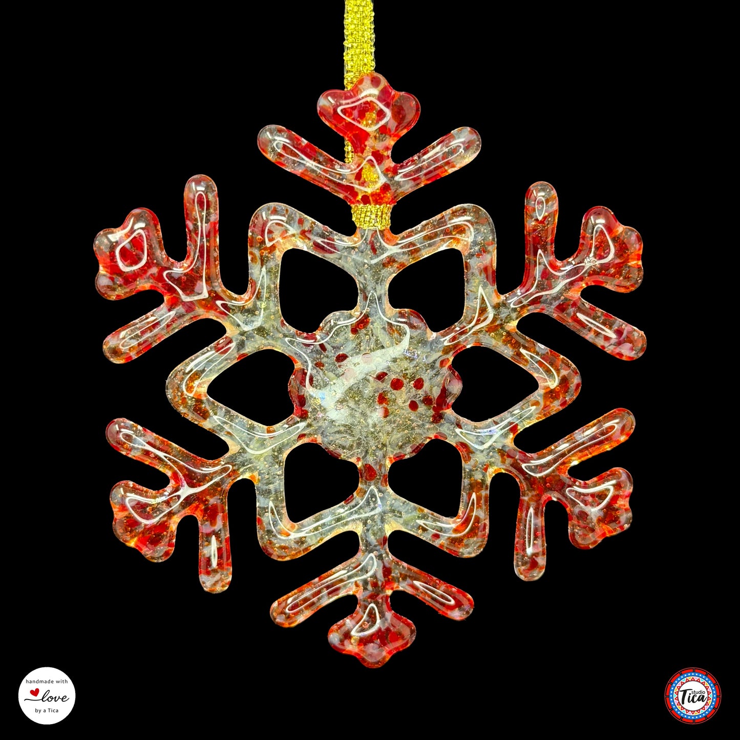Copo de nieve de cristal hecho a mano - Borde de fuego - de studioTica