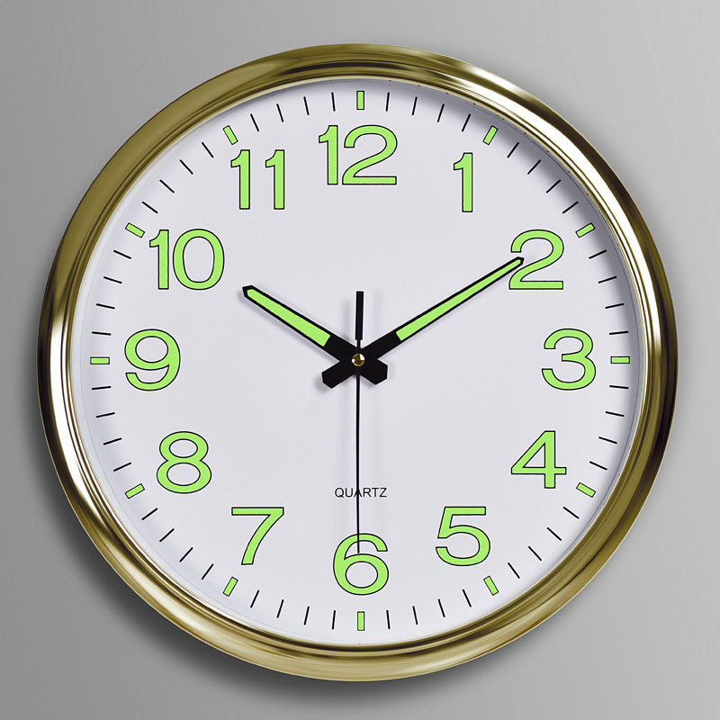 LED Wall Clock 30cm gold frame white dial neon-green numerals black hands Moktan Sabai on Tampa Home & Garden Store