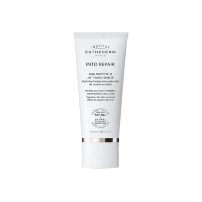 Esthederm sunscreen tube for sensitive skin, SPF 50+, white bottle with silver band on Tampa Home & Garden Store