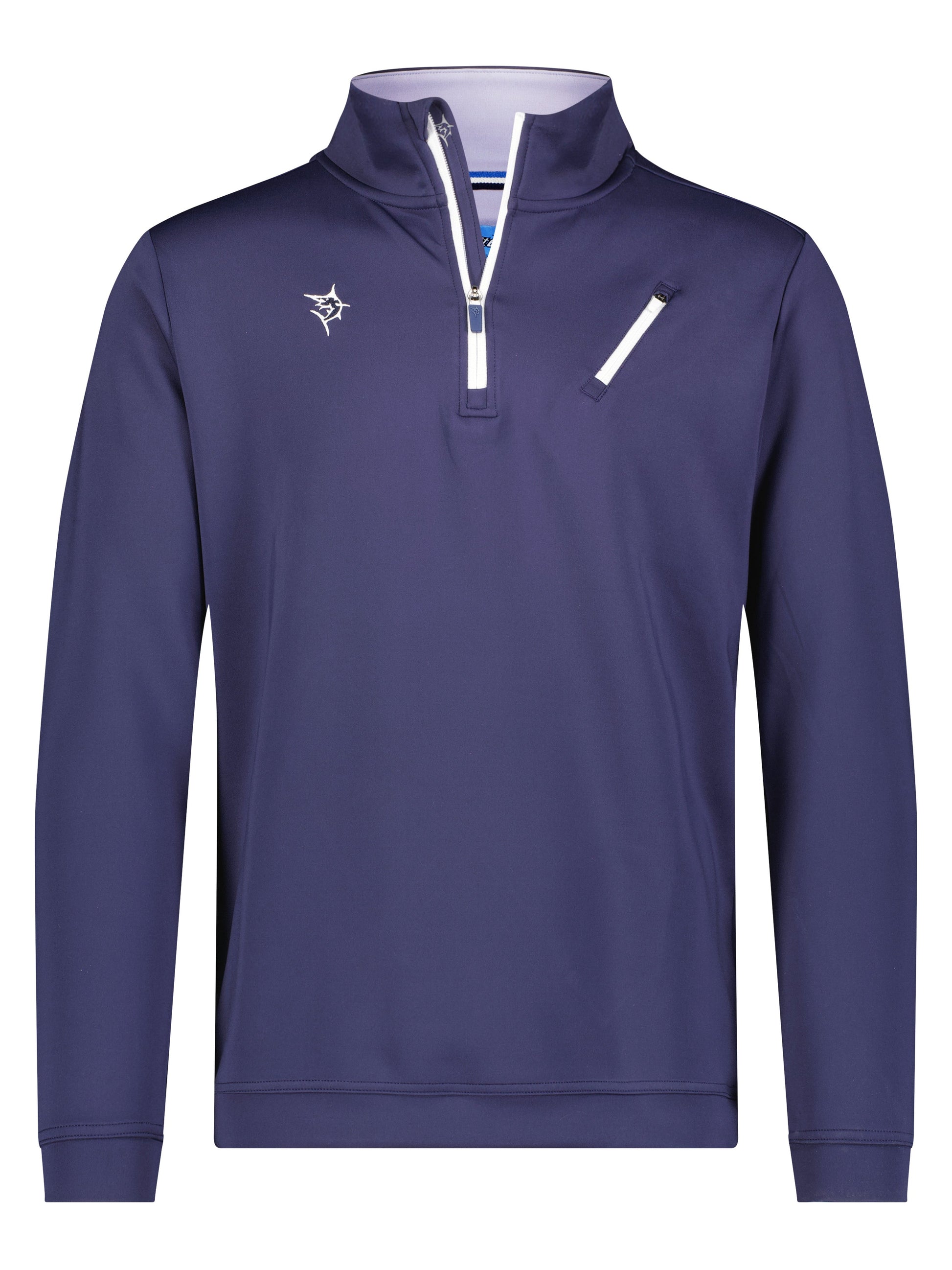 Oceanside Pullover Stretch navy with white zip placket and chest zip by White Water Life on Tampa Home & Garden Store