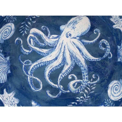 Juego de 5 cuencos de cena de playa con estrellas de mar, conchas y pulpo en azul y blanco