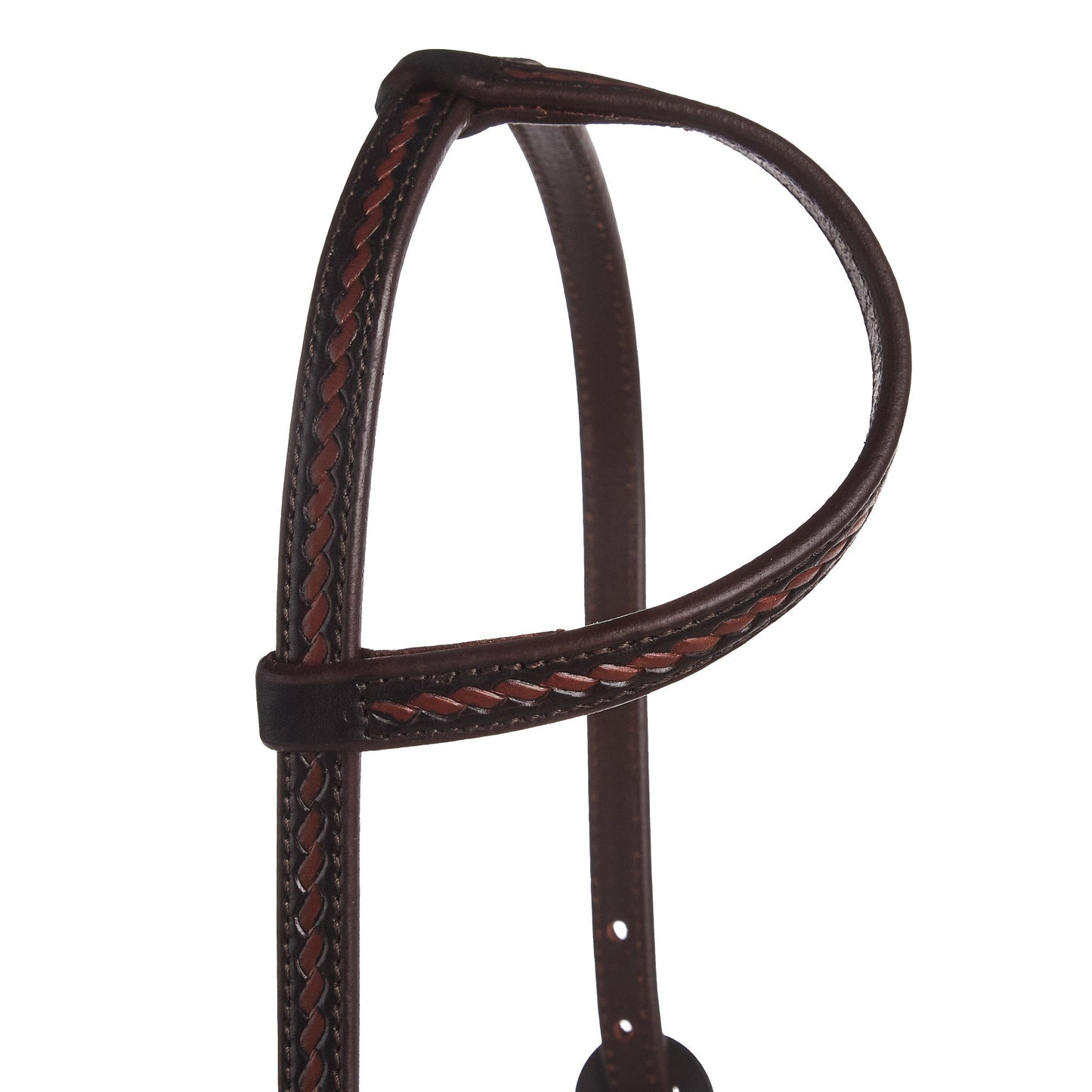 Headstall Mayatex single ear with braided rope and double flower buckle on brown leather on Tampa Home & Garden Store