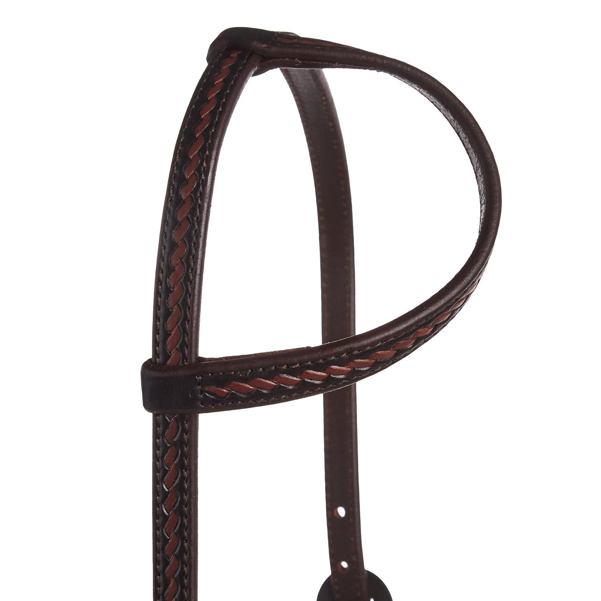 Headstall Mayatex single ear with braided rope and double flower buckle on brown leather on Tampa Home & Garden Store
