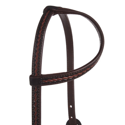 Headstall Mayatex single ear with braided rope and double flower buckle on brown leather on Tampa Home & Garden Store